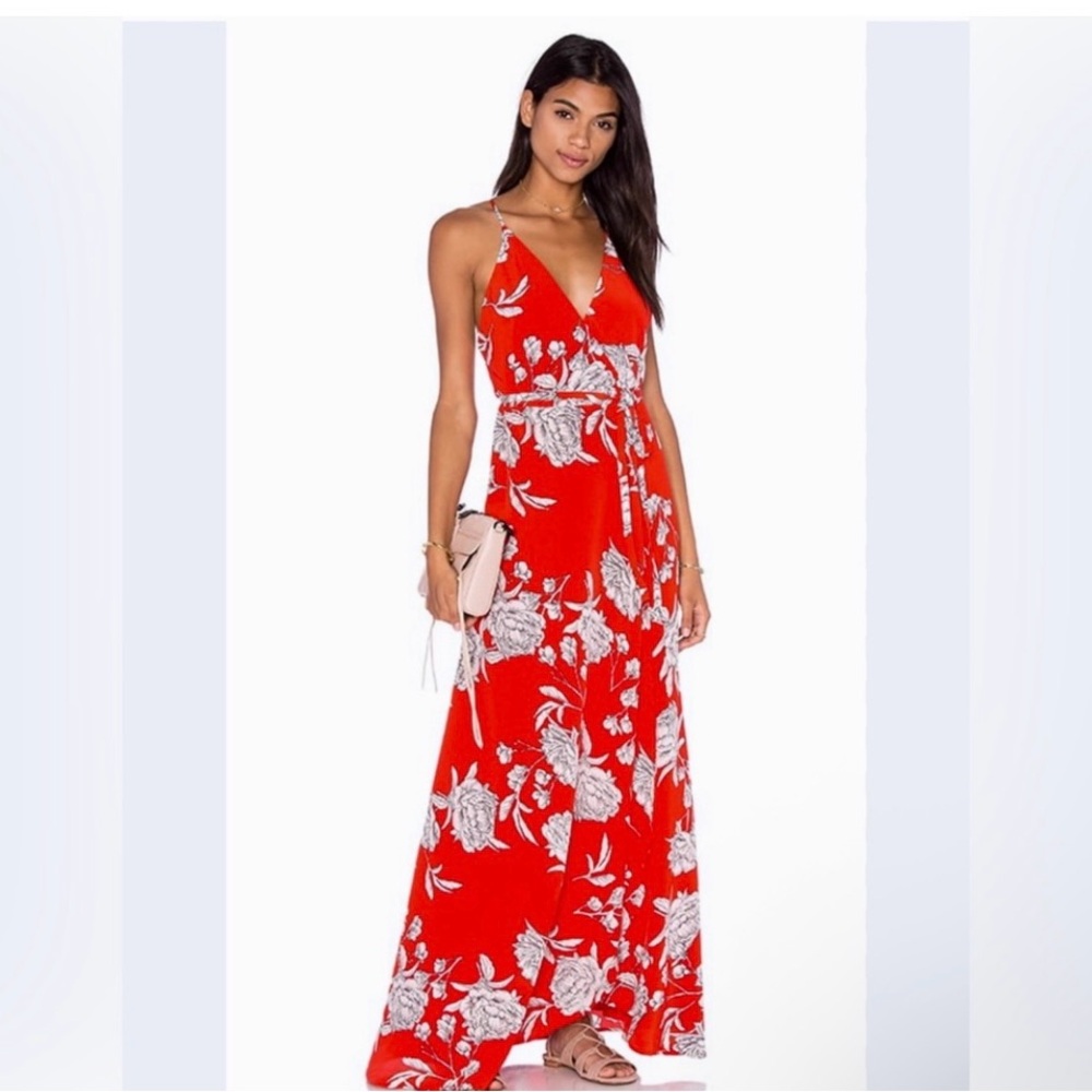 Yumi Kim Red Floral Silk Maxi Dress